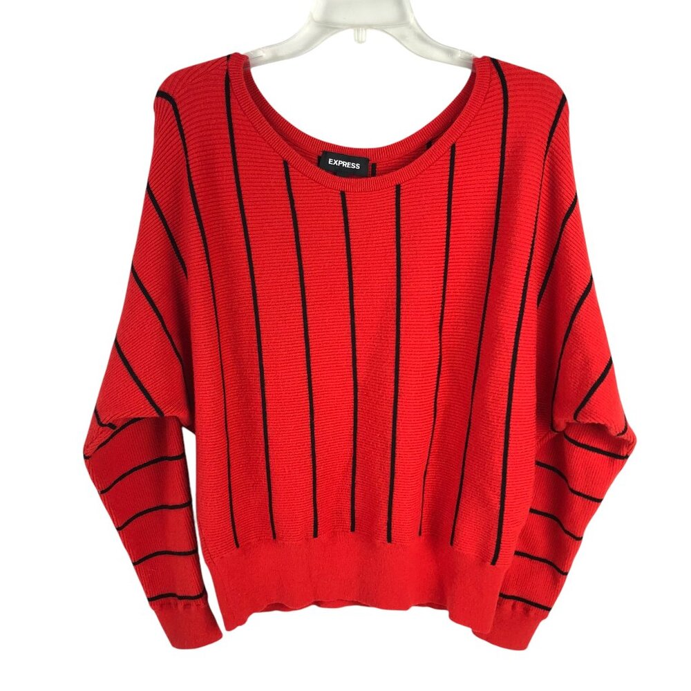 Express Red Black Striped Y2K Sweater Dolman Sleeves - Picture 1 of 4